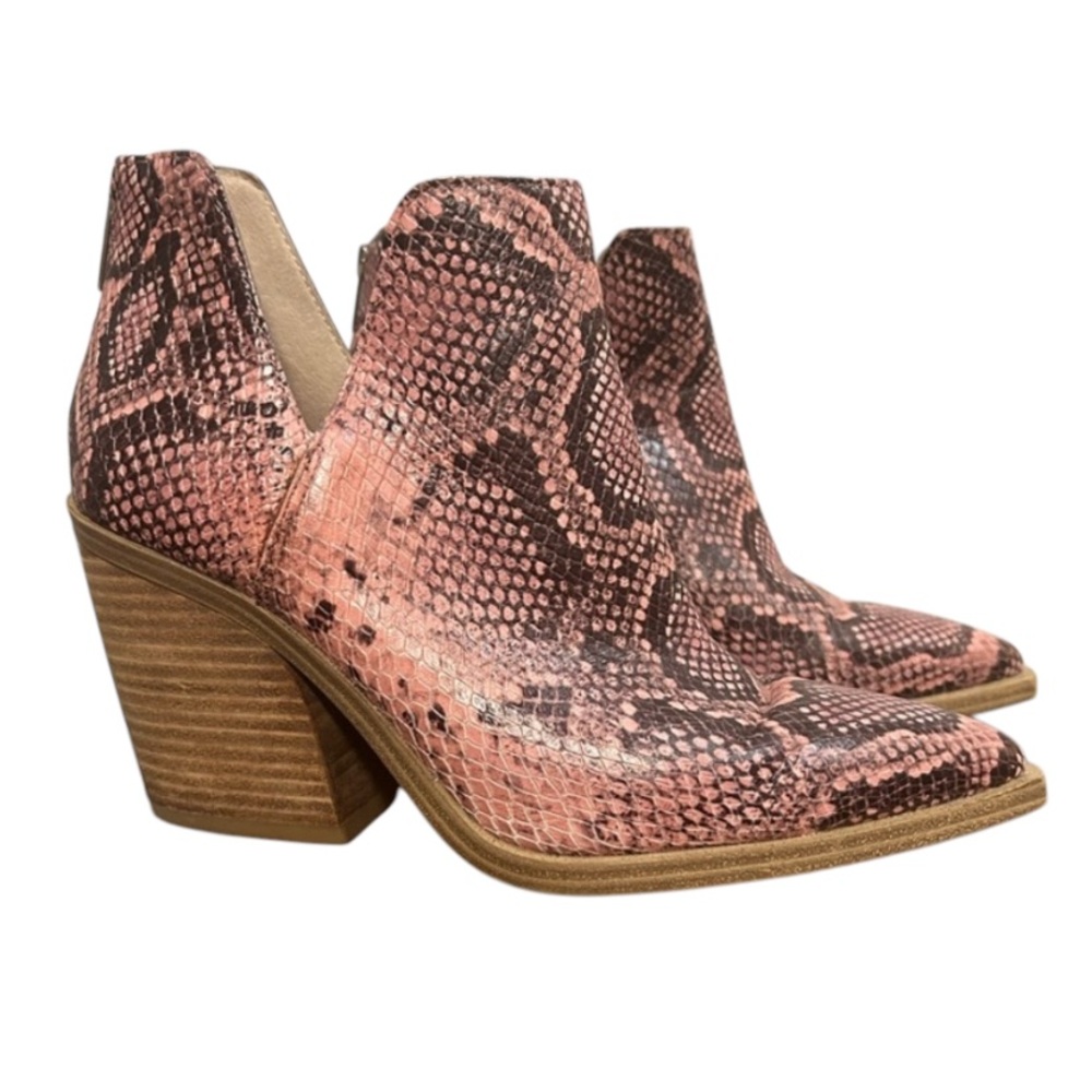 Vince Camuto pink snake skin booties